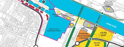 Plan of green network at Pacific Quay and Festival Park